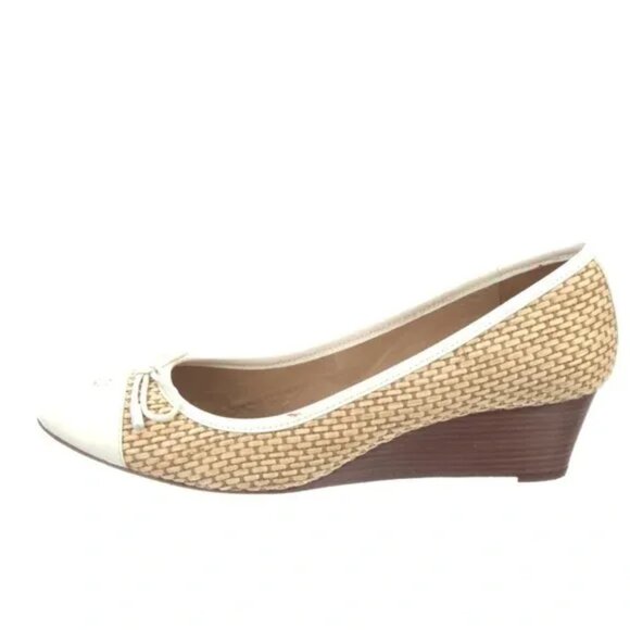 Tory Burch Catherine Cap Toe Raffia Wedge, Size 7 - Picture 2 of 10